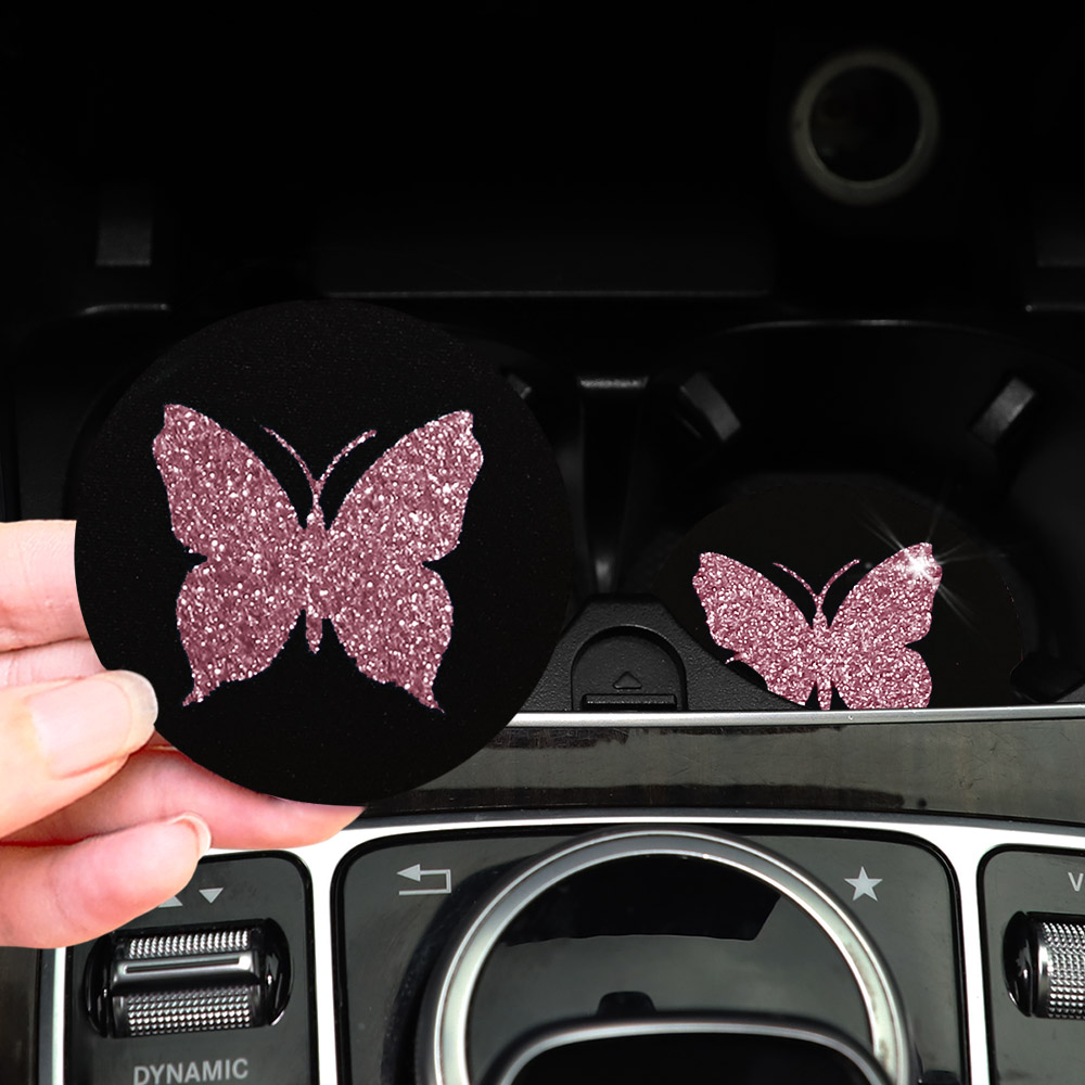 Car Accessories For Women - Iki sevimli pembe kelebekler Glitter işık